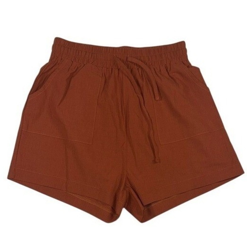 Zeagoo Women Rust Orange‎ 100% Cotton Elastic Waist Drawstring Shorts Small